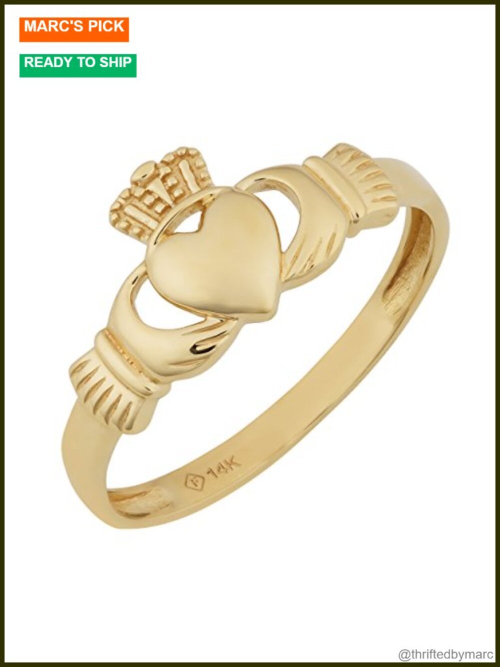 14k Yellow Gold High Polish Claddagh Ring Bezel Set Statement